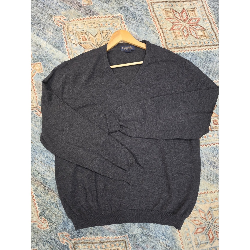 Brooks Brothers Mens Sweater Lot XL Merino Wool V Neck Red Gray Pullover - Picture 7 of 9